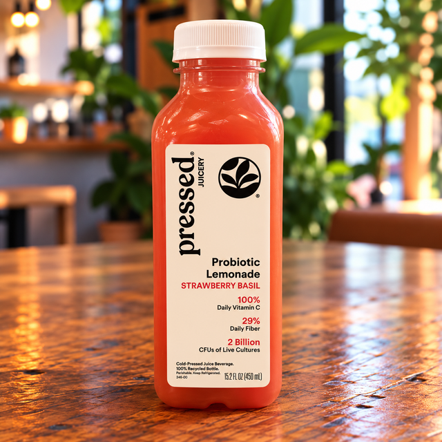 Pressed Juice: Probiotic Lemonade; Strawberry Basil.