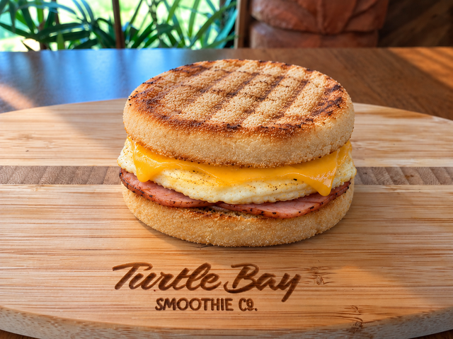 Canadian Bacon, Egg, American Cheese on English Muffin.