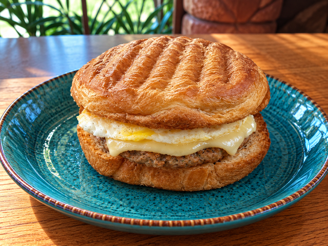 Turkey Sausage, Egg, Gouda on Croissant