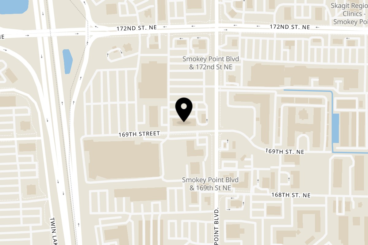 Map showing the location of Turtle Bay Smoothie Co. on 3411 169th Pl NE I in Arlington